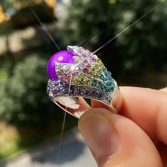 New Women’s 925 Silver Beautiful Diamond Purple Inlaid Ring - Picture 5 of 5